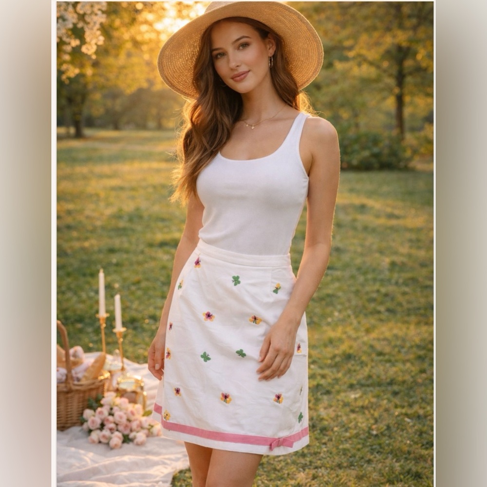 Lilly Pulitzer Floral Embroidered White Skirt. Size 2